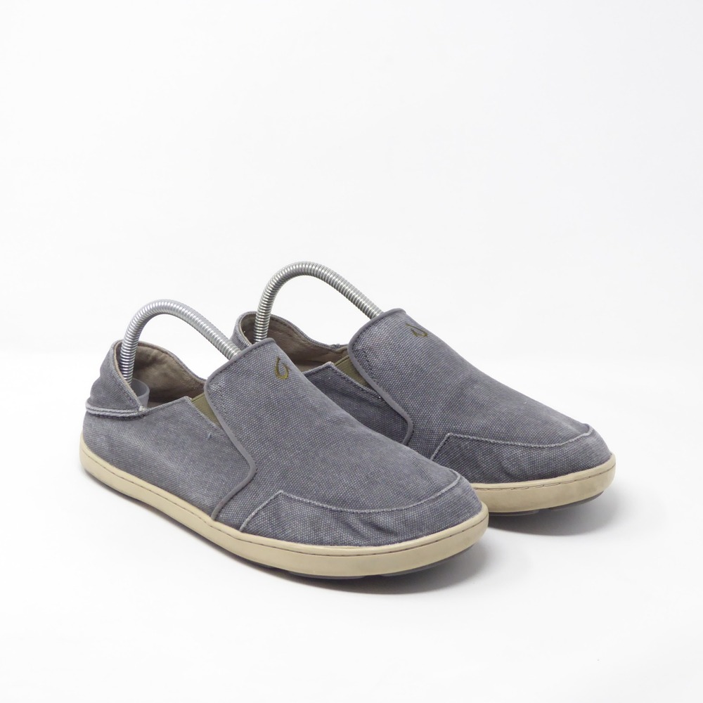 OluKai Mens Nohea Lole Shoes Gray Canvas Slip On Casual Size 8.5